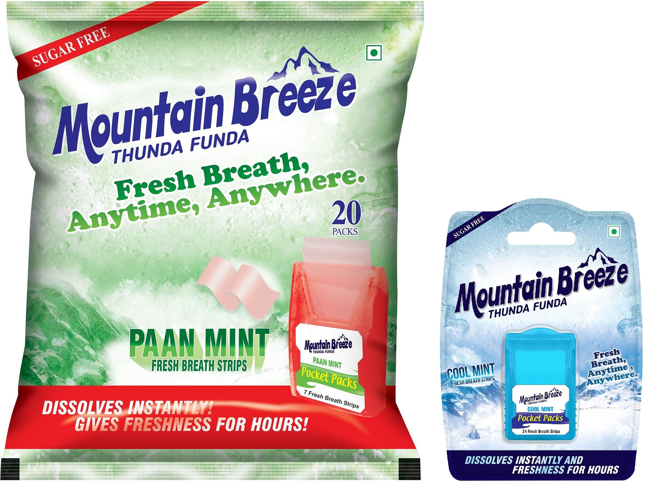 Mountain Breeze Sugar-Free Pan & Coolmint Fresh Breath Strp (7*20=140Strp) With Cool(24 Strp) Mint Mouth Freshener (21 X 7.81 Pieces)