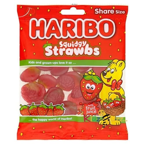 Haribo Squidgy Strawbs, 160 gm (Pack of 6, 12 Bags)