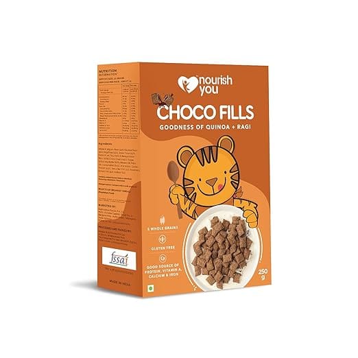 Nourish You Choco Fills - 250G | Power Of 5 Supergrains: Quinoa, Ragi, Jowar, Foxtail Millet, Bengal Gram | 0% Maida | Gluten Free | Gooey Chocolatey | High In Protein & Fibre | Anytime Snack Pack Of 1