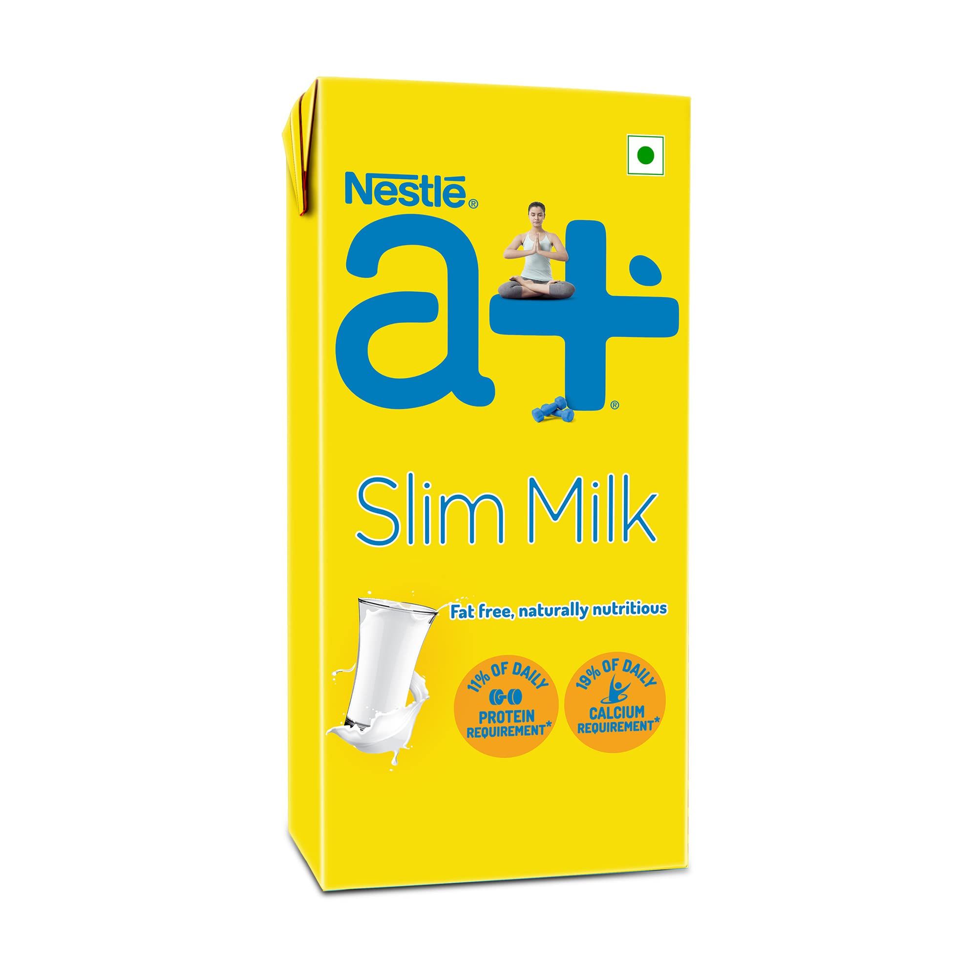 Nestle A+ Slim Fat Free Milk Liquid Tetra Pack, 1Ltr