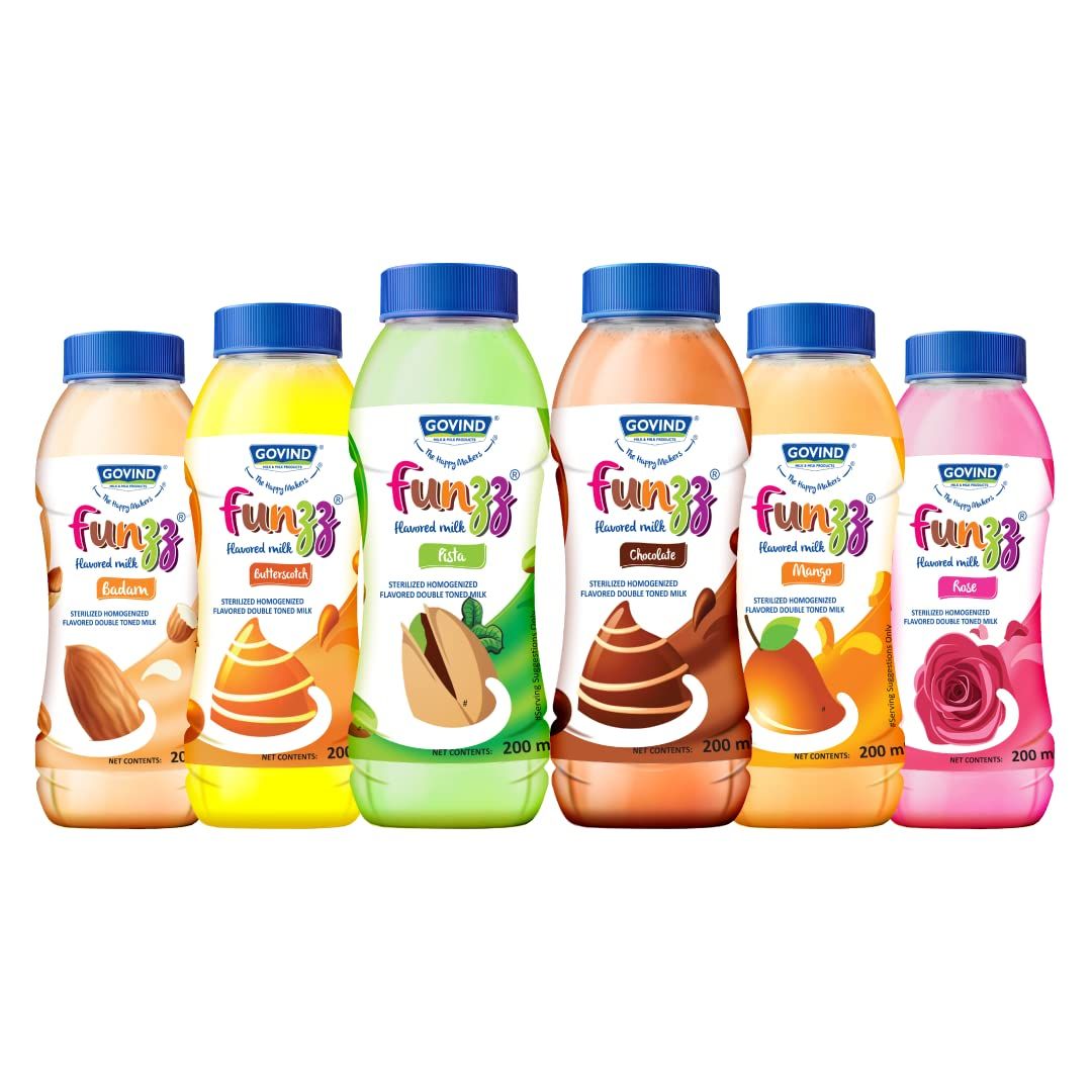 Govind Milk & Milk Products Funzz Flavoured Milk 200 Ml Bottle (Pack Of 12), Liquid
