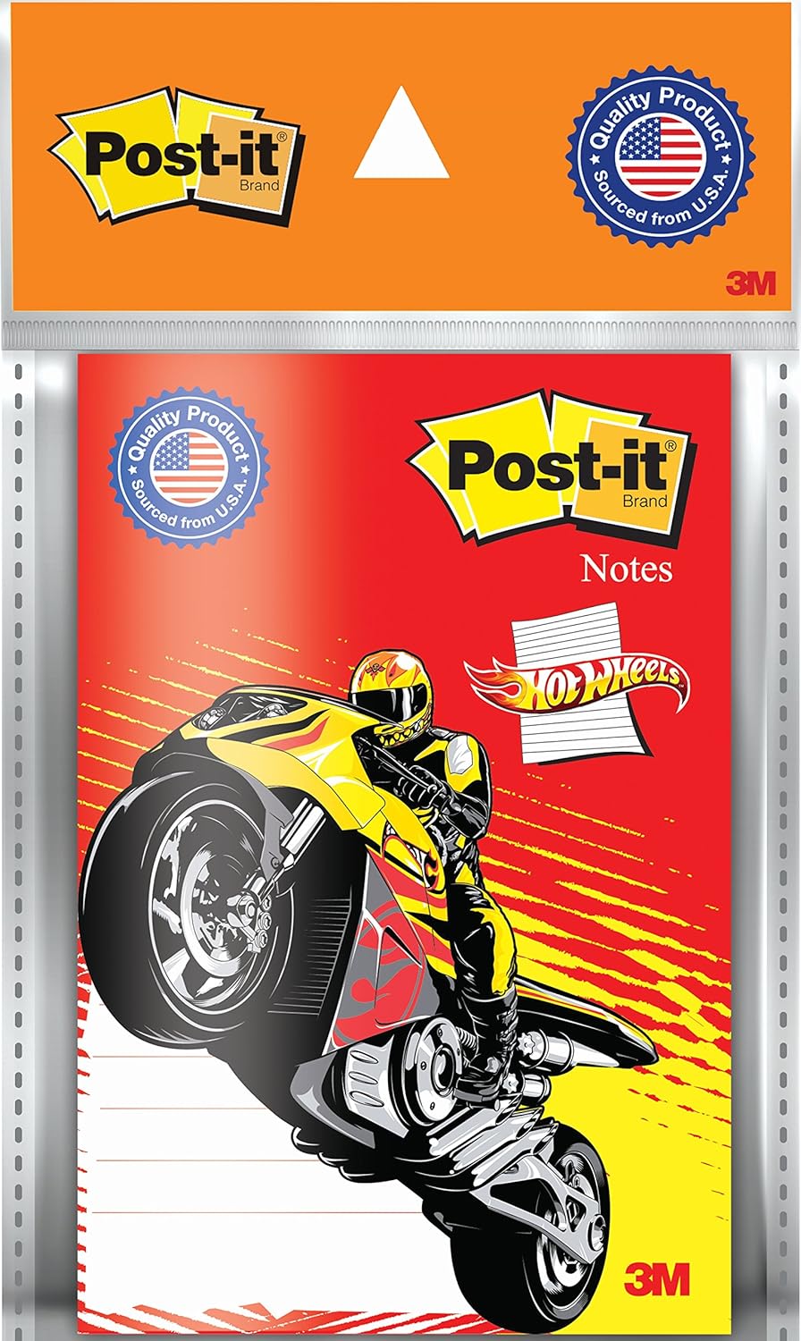 Post-It Sticky Notes, 50 Sheets, 4 X 6 Inches, Hot Wheels Character Design