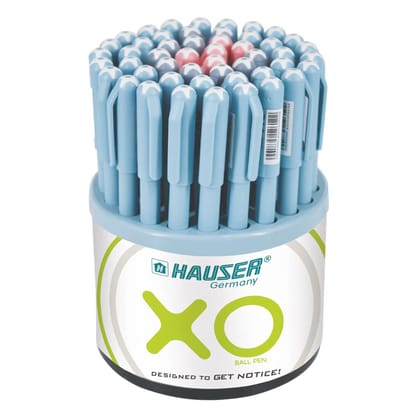 Hauser Germany Xo 0.7Mm Ball Pen Tumbler | Sleek Body & Minimalistic Design | Matt Finish & Solid Body Type | Low Viscosity Ink With Ultra Durable Tip | Blue, Black & Red Ink, Pack Of 50 Pens