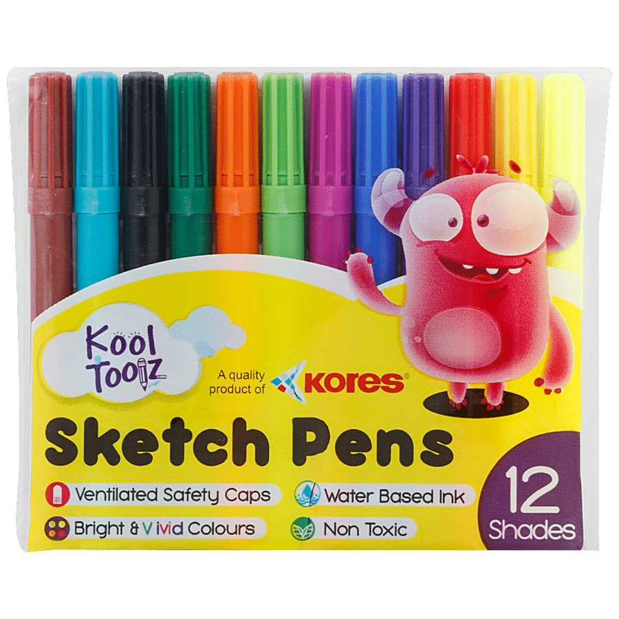 Kores Sketch Pens, Mini - 12 Shades, Non-Toxic, Assorted Colours, 1 Pc