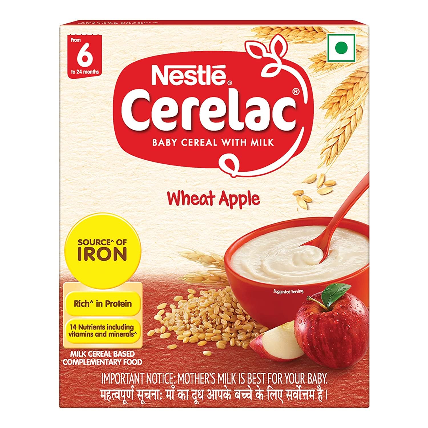 Nestle Cerelac Baby Cereal With Milk, Wheat Apple, Stage 1, From 6 To 24 Months, Source Of Iron & Protein, 300G