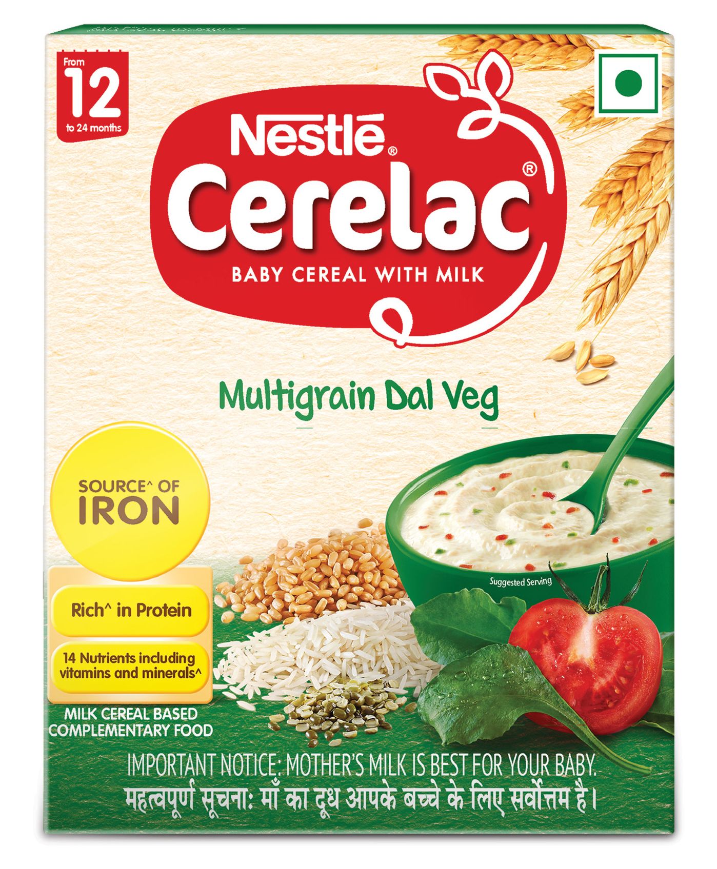 Nestle Cerelac Baby Cereal With Milk Multigrain Dal Veg From 12 Months, 300G Bag In Box Pack