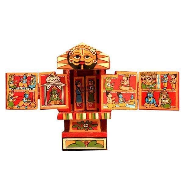 Red and Yellow Kavad Box Illustrating Ram and Krishna Story|8" (H)