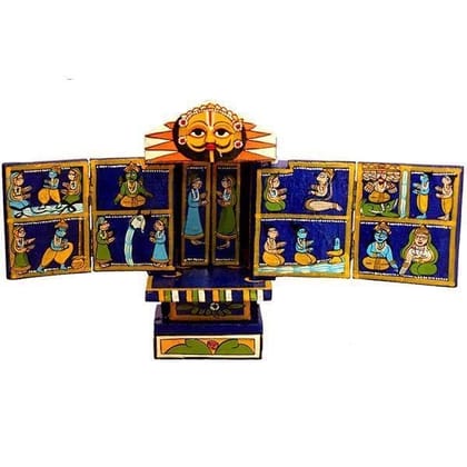 Blue and Yellow Kavad Box Illustrating Ram and Krishna Story|5" (H)