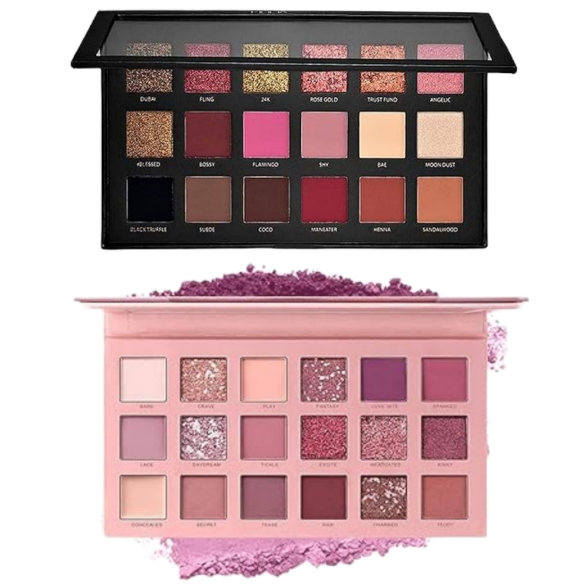 18 Color Eyeshadow Palette - Nude and Pink with Rose Gold Themed Eyeshadows - Highly Pigmented and Blendable - Perfect for Creating a Variety of Looks (Pack of 2)