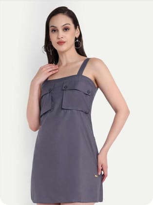 Women's Sleeveless Solid A-Line Dress with Square Neck and Back Button Detail Women's Sleeveless Solid A-Line Dress with Square Neck and Back Button Detail