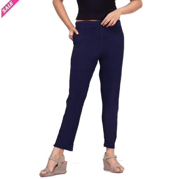 Women's High Waist Stretchy Skinny Fit Solid Navy Blue Pants