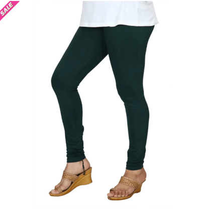  Women's Dark Green Solid Cotton Lycra Churidar Leggings