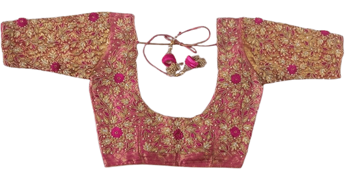 Embroidered boat neck blouse with zari work