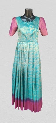 SIMHADRI APPANNA MATCHING CENTER -Blue and Pink Floral Brocade Silk Long Dress SIMHADRI APPANNA MATCHING CENTER -Blue and Pink Floral Brocade Silk Long Dress