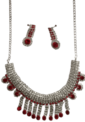 Red and White Rhinestone Necklace and Earring Set