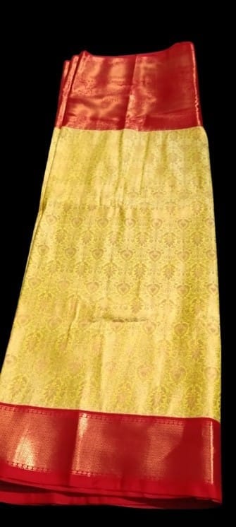 Yellow and Red Pure Handloom Silk Saree With Blouse Piece