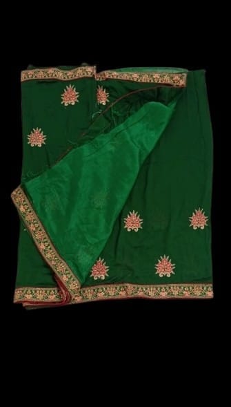 Green Faux Georgette Embroidery Work Saree With Blouse Piece