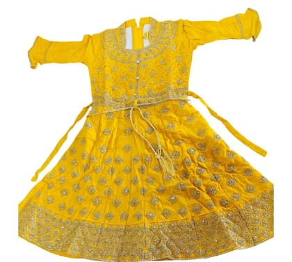 Sri Mahalxmi Cloths - Yellow Embroidered Faux Georgette Kids Lehenga Choli Set Stiched Sri Mahalxmi Cloths - Yellow Embroidered Faux Georgette Kids Lehenga Choli Set Stiched
