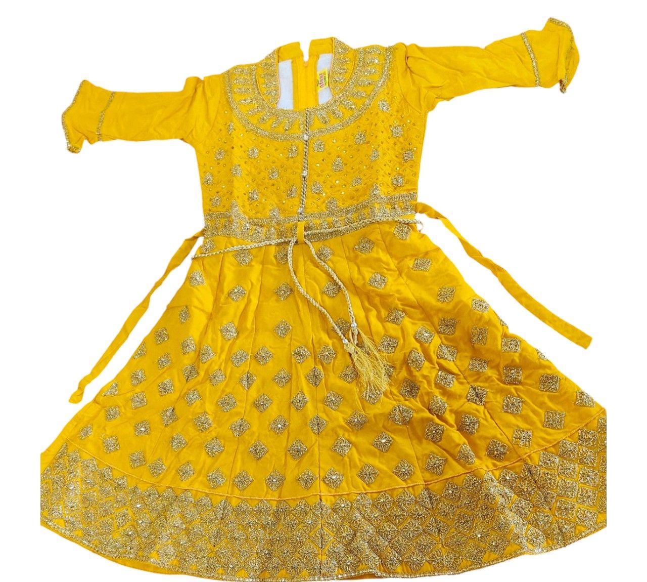 Sri Mahalxmi Cloths - Yellow Embroidered Faux Georgette Kids Lehenga Choli Set Stiched