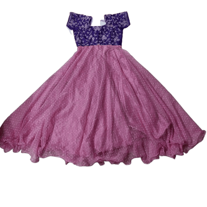 Girls' Purple and Pink Embroidered Party Wear Gown Girls' Purple and Pink Embroidered Party Wear Gown