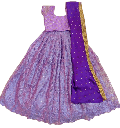 Girls' Embroidered Netted Lehenga Choli With Dupatta Set (Purple) Girls' Embroidered Netted Lehenga Choli With Dupatta Set (Purple)