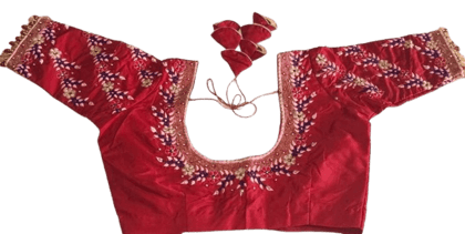 Red Embroidered Boat Neck Blouse Red Embroidered Boat Neck Blouse
