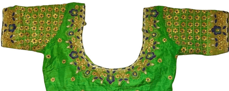Green blouse with intricate zari and stone embroidery