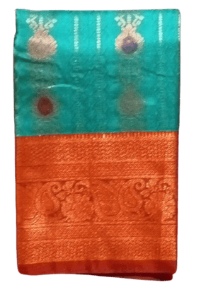 Green and Orange Traditional Saree With Blouse Piece Green and Orange Traditional Saree With Blouse Piece