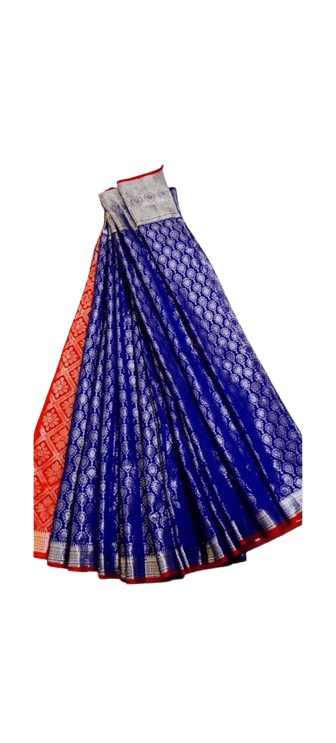 Blue Banarasi Silk Saree With Blouse Piece