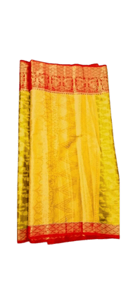 Yellow and Red Tussar Silk Saree with Golden Zari Work Yellow and Red Tussar Silk Saree with Golden Zari Work