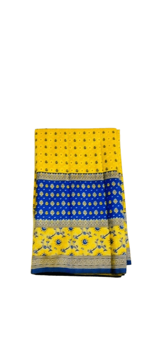 Yellow and Blue Handloom Saree with Banarsi silk  Floral Print