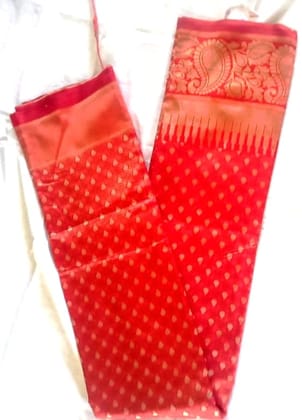 Red and gold zari woven banarasi silk saree Red and gold zari woven banarasi silk saree