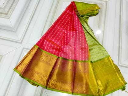 Pink and Green Tissue Silk Saree With Zari Border Pink and Green Tissue Silk Saree With Zari Border