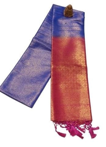 Blue and Red Pure Handloom Silk Saree With Blouse Piece