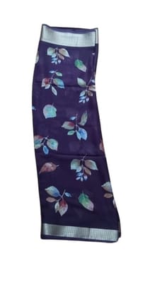 voilet Georgette Saree With Printed Work And Blouse Piece