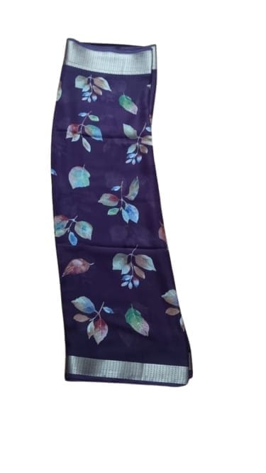 voilet Georgette Saree With Printed Work And Blouse Piece