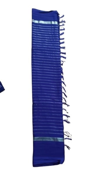 Blue Cotton Saree with Silver Zari Border