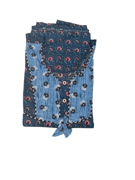 Blue Cotton Floral Print Nightgown