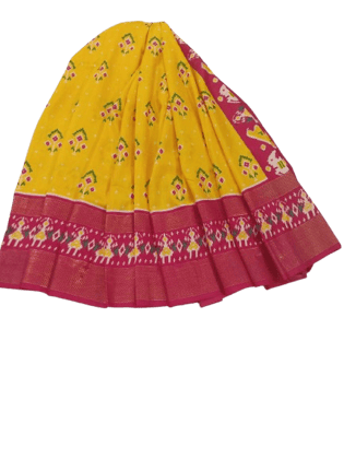 Yellow and Pink Silk Blend Traditional Saree With Blouse Piece