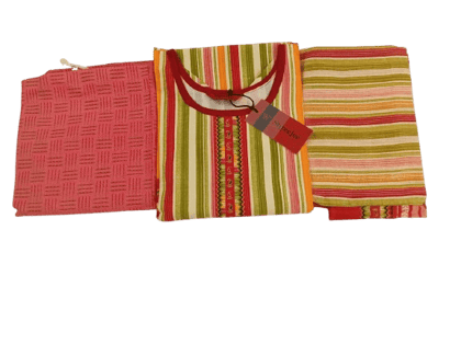 Women's Striped Cotton Kurta with Pink Dupatta and Palazzo Pants
