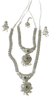 Bridal Necklace Set with American Diamonds and Green Stones Bridal Necklace Set with American Diamonds and Green Stones