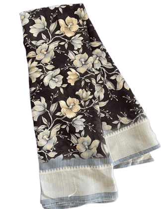 Black Floral Saree with Silver Border Black Floral Saree with Silver Border