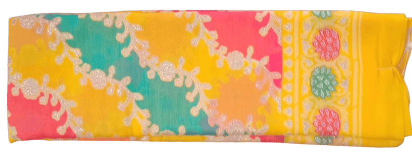 Yellow and Green Floral Saree