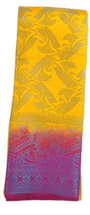 Yellow and Pink Floral Saree with Zari Border