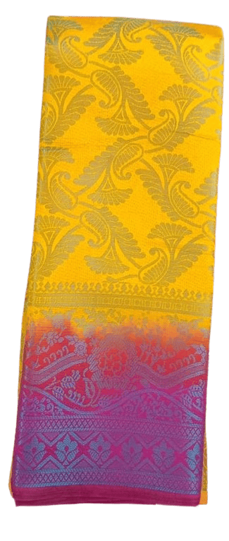 Yellow and Pink Floral Saree with Zari Border