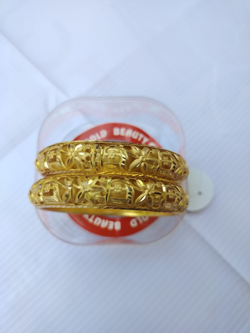 22K Yellow Gold Bangles with Intricate Floral Design