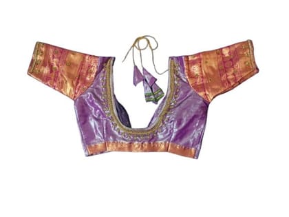 KUSUMA TAILOR SHOP - Women's Purple Silk Saree Blouse With Zari Embroidery KUSUMA TAILOR SHOP - Women's Purple Silk Saree Blouse With Zari Embroidery