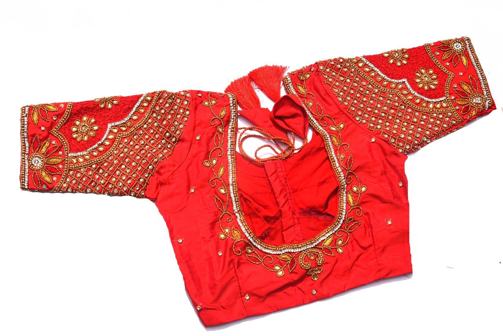 Red Embroidered Blouse with Zari and Stone Work