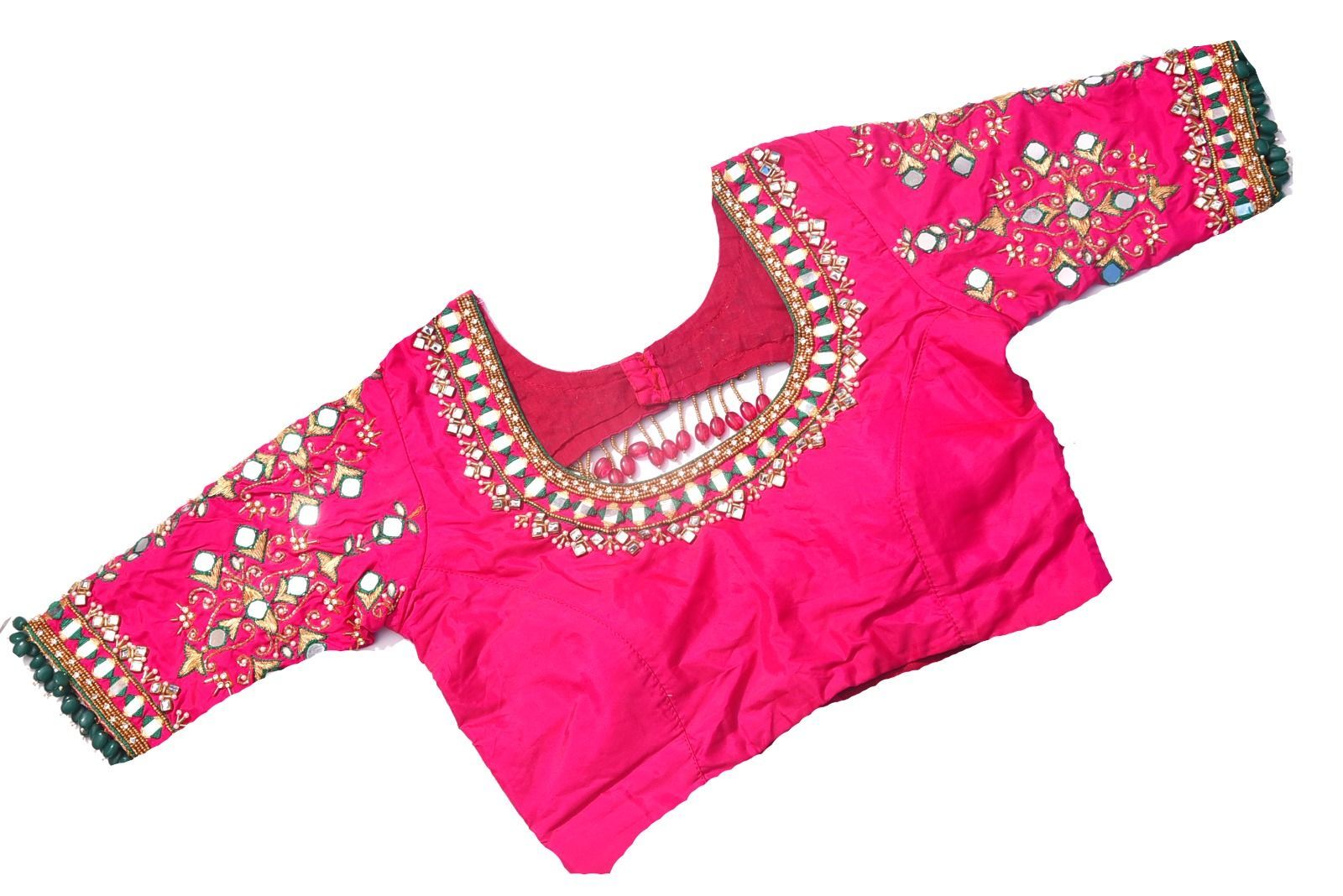 Pink Hand Embroidered Mirror Work Blouse