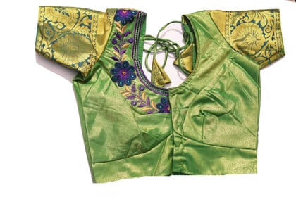 Green Brocade Embroidered Saree Blouse Green Brocade Embroidered Saree Blouse